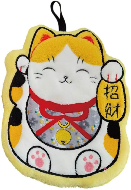 MUSI 招財貓 擦手巾 珊瑚絨材質 尺寸26x24cm, 招財貓擦手巾-招財, 1個