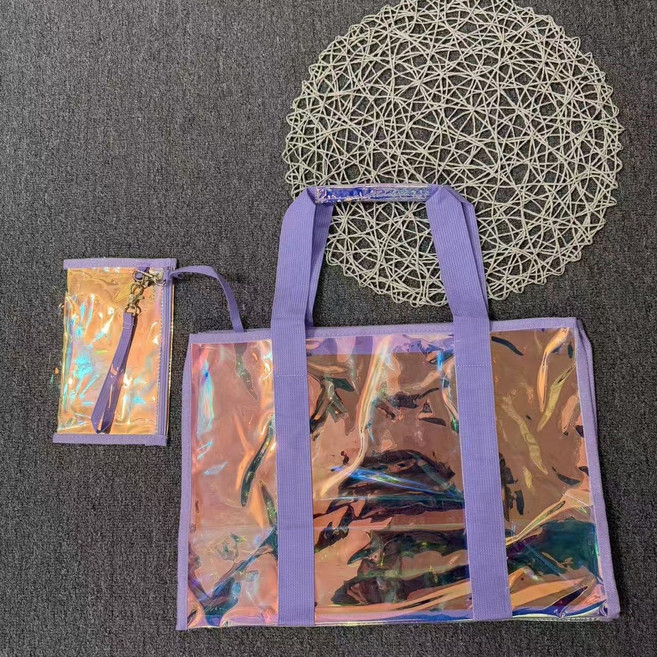 炫彩漸變 透明沙灘包 果凍包 手提袋, 紫彩透明