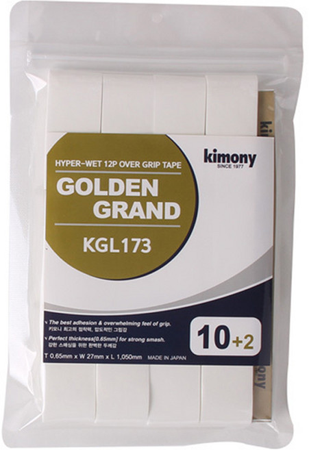 키모니 키모니 골든 그랜드 오버그립 12개입 KGL173 테니스 배드민턴 그립, 화이트, 1세트