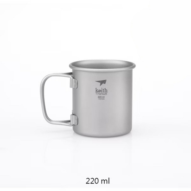 鎧斯Keith 摺疊單層鈦杯 附杯蓋 220ml, 1個, 220 ml (有附杯蓋)