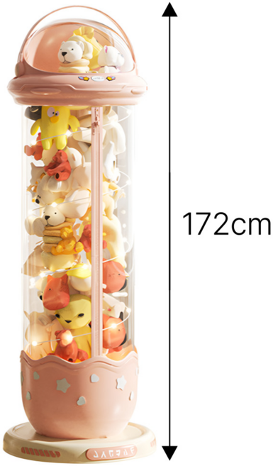 Dorich 지퍼형 투명 원통 인형 보관함 대형 장난감 정리함 수납함, 1개, 베이비핑크