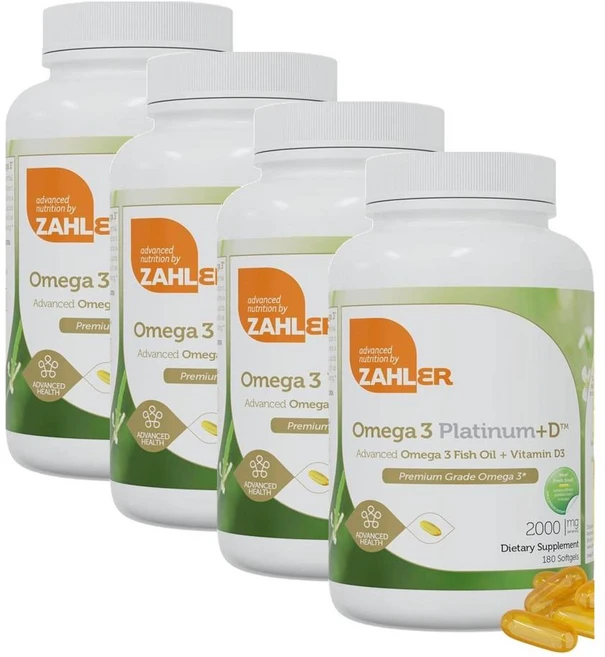 자일러 오메가3 플래티넘 비타민D 피쉬오일 버프리스 소프트젤 Zahler Omega 3 Platinum +D, 180정, 4개 - 쿠팡