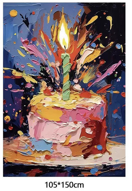 生日蛋糕背景布，生日掛布，派對佈置, 1個, 油畫風掛布-黑底綠蠟燭
