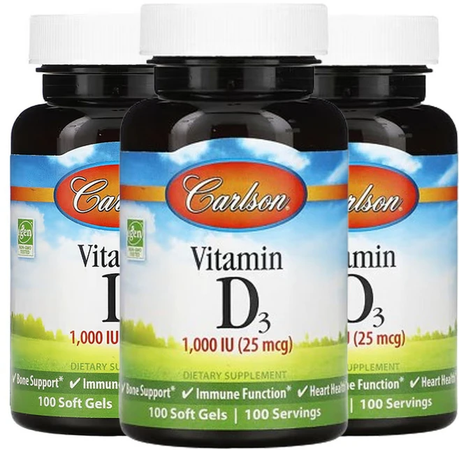 칼슨 비타민D3 25mcg(1 000IU) 100소프트젤, 100정, 3팩 - 쿠팡