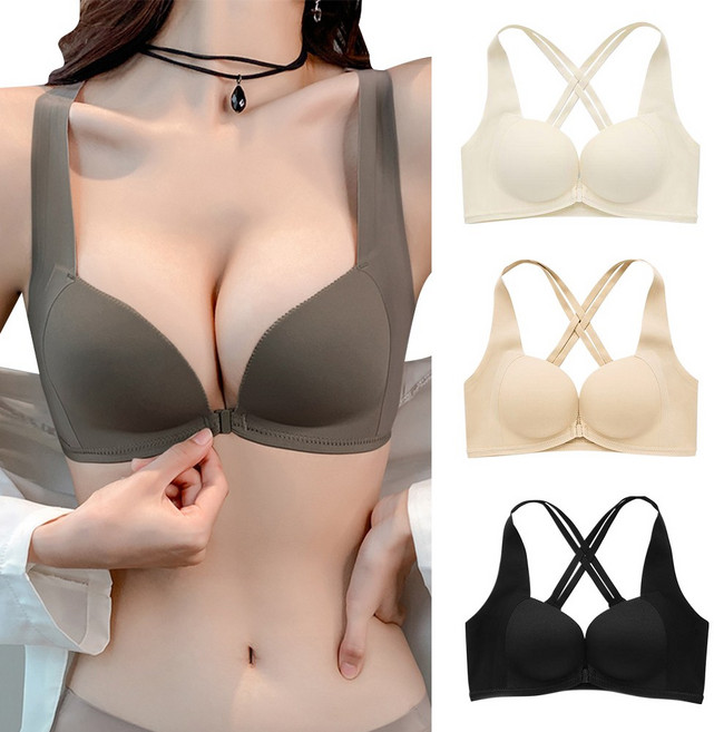 前扣交叉美背內衣 無痕無鋼圈 集中收副上托提胸
