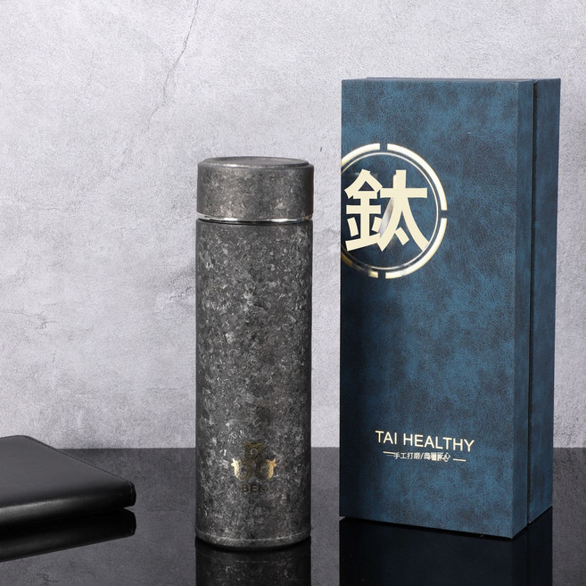 純鈦保溫杯輕奢高檔直身水杯商務禮盒裝鈦杯便攜泡茶杯茶水杯現貨, 1個, 碳黑色:480ml