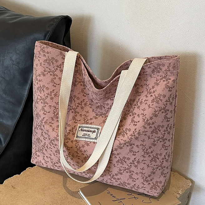 플라워 플로럴 브랜치 에코 린넨 캔버스 숄더토트백