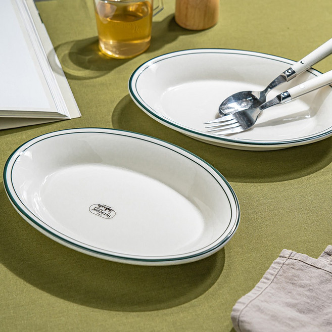 시라쿠스 뉴욕 킹스인 홈파티 메인 디너 그릇 타원볼, 칼딘그린, 2P
