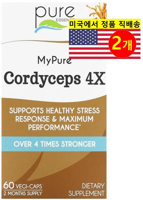 Pure Essence 동충하초 4X 버섯 추출 300mg Cordyceps, 2개, 60정 - 쿠팡