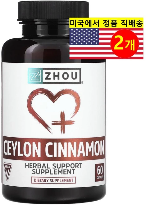 Zhou Nutrition 저우뉴트리션 실론 시나몬 추출 1200mg Ceylon Cinnamon, 2개, 60정 - 쿠팡