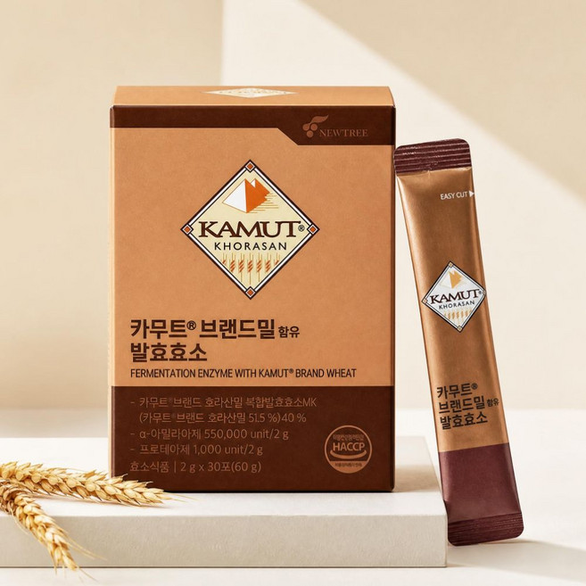 뉴트리 카무트 브랜드밀 함유 발효효소 호라산밀 분말 소화 곡물효소, 2g, 90개