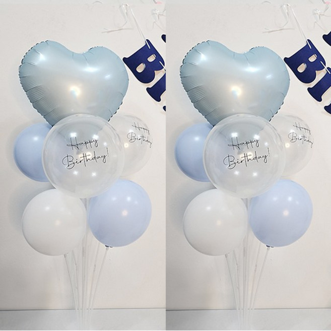 올리브파티 펄풍선 하트 풍선 풍선꽂이 풍선스탠드 2개 생일파티용품 세트, 1세트, 하트블루