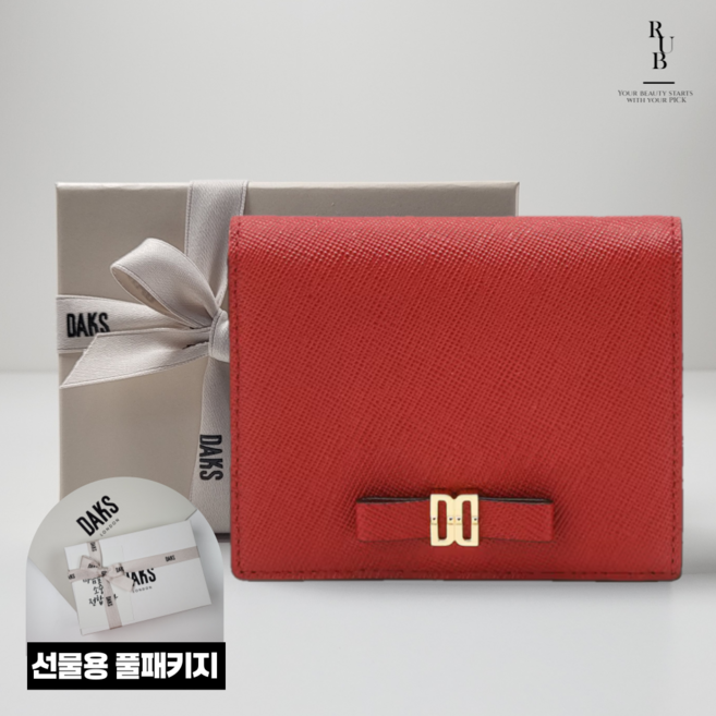 닥스 리본 DD로고 레드 소가죽 반지갑 선물용 풀패키지