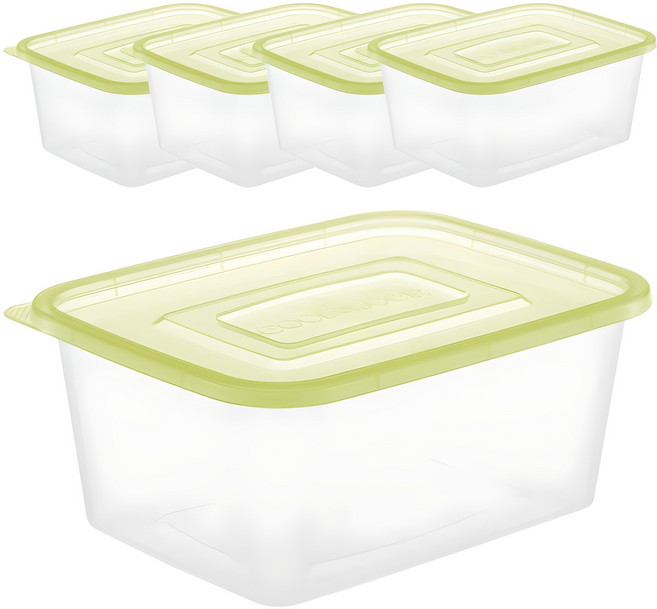 쿡앤락 밀폐용기 반듯사각 1.2 뚜껑 연그린, 5개, 1.2L
