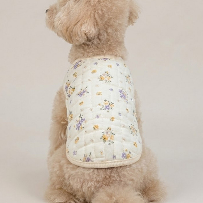 해피펫밀리 네이처 누빔조끼 실내복, 1개, 베이지-플로라