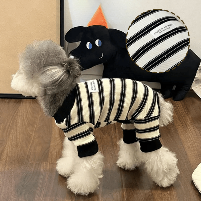 애완동물 가을 겨울용 보온 안감 처리된 네 발용 보온 속옷 슈나우저 말티즈 네 발용 줄무늬 속옷, 1개, Black