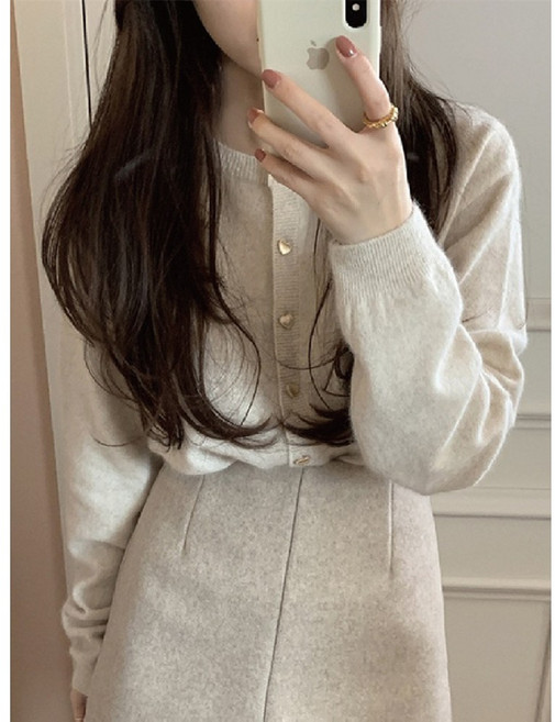 여성 여자 데일리 하트 단추 니트 가디건 긴팔 가디건 가을 겨울 상의