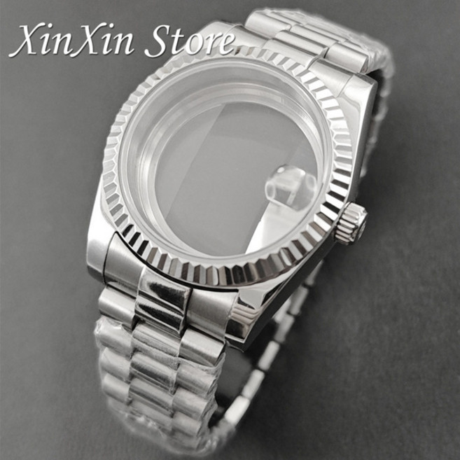 호환 S 크라운 36MM/40MM 사파이어 크리스탈 시계 케이스 NH34 NH35 NH36 NH38 NH70 4R35 ETA2824 무브먼트 모드 부품 프레지덴셜 브레이슬릿, [01] 40mm NH34 NH35 NH36, [29] Silver A1