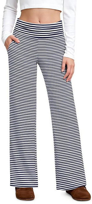 IIMMER Girls Summer Low Rise Fold Over Sweatpants – Stretchy Navy Blue Stripe Baggy Pants for Pres