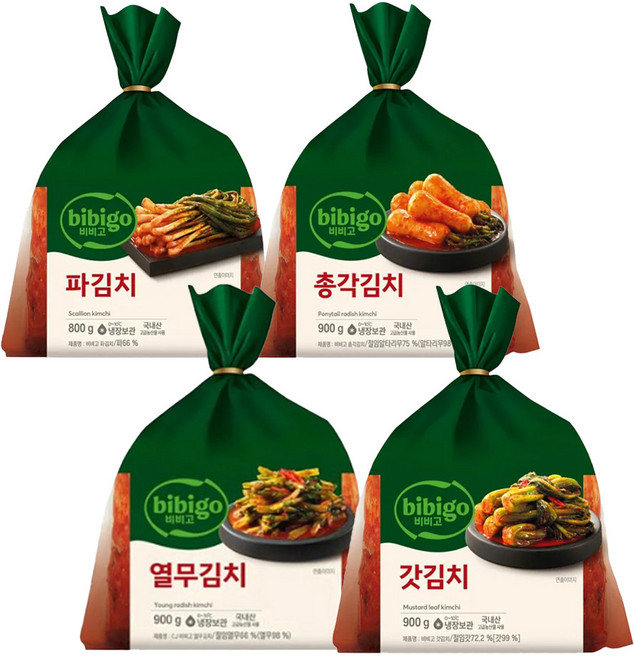 비비고 냉장 맛있는김치 파김치 800g+총각김치 900g+열무김치 900g+갓김치 900g 각 1개씩, 1세트, 3.5kg