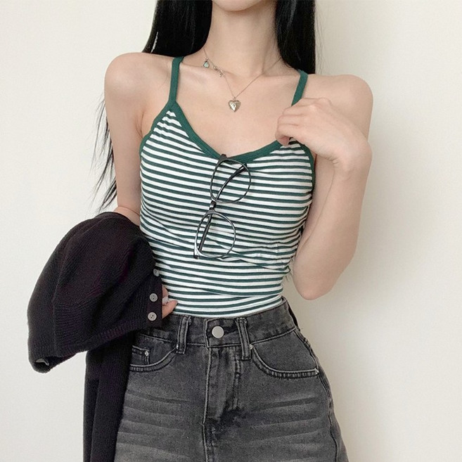 어나더뷰 2534 스트라이프 크로스 백리스 끈나시 레이어드 민소매 브라렛 브라탑 노와이어 워터밤 페스티벌