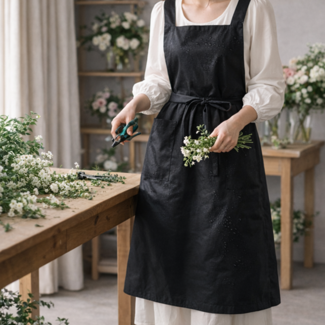 하이어웨일 빈티지 방수 앞치마, 1개, 블랙