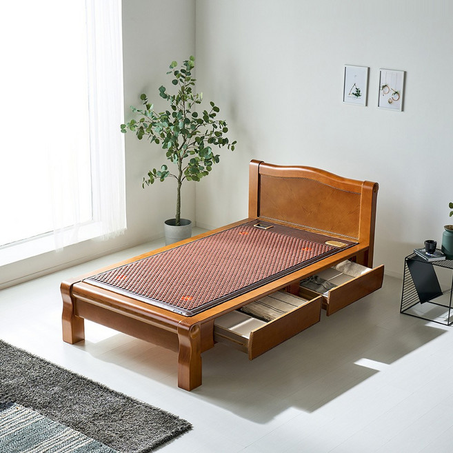 동서가구 명가돌 편백나무 인볼브 수납형 세라믹 온돌침대 S 싱글 DF644043, 엔틱