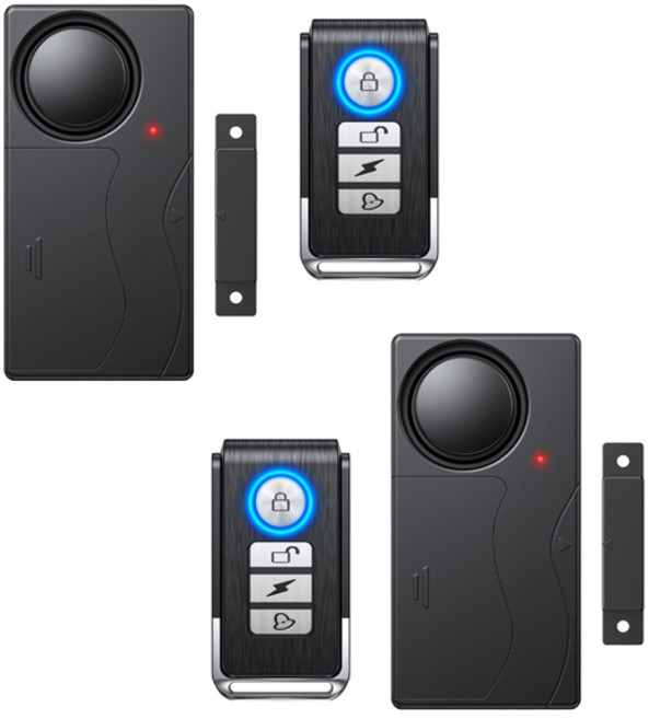 원격 제어 도난 방지 도어 및 창 보안 경보 기능이있는 Awapow 무선 도어 알람 홈 보안 센서 도난 경보기, [02] Alarm B-2Pcs