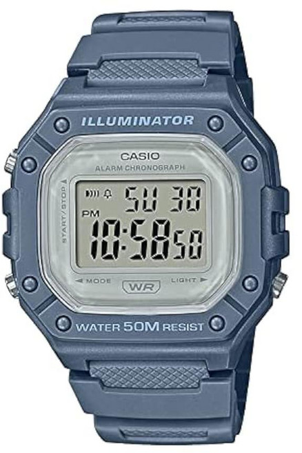 Casio W218H 시리즈 | 남성용 디지털 시계 | 50M WR | 1/100초 스톱워치 | 100 SEC 크로노그래프 | LED 백라이트 | 카운트다운 타이머 | 일일 알, W-218HC-2AVCF, Medium Blue