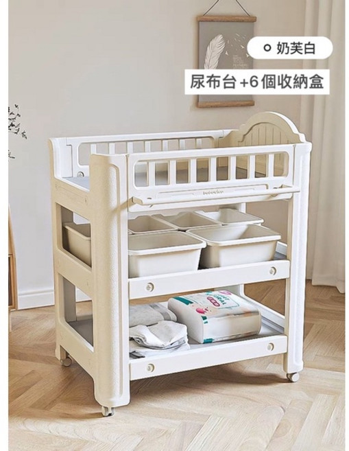 babyviva 不發霉尿布台 多功能寶寶尿布台 護理台 尿布收納台 置物台 置物櫃 收納台, 尿布台+6個收納盒, 1個