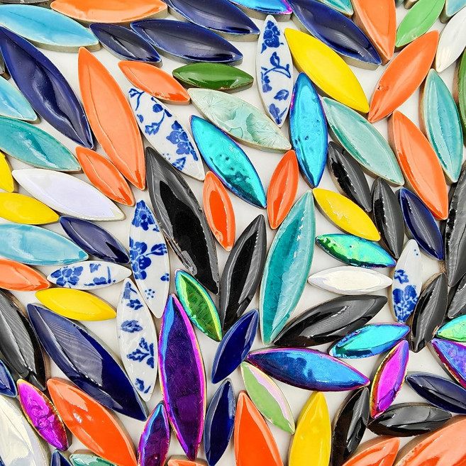 500g/1 1파운드 버드나무 잎 꽃잎 모양 세라믹 모자이크 가정 장식용 불규칙 모자이크 조각 또는 DIY 공예품 제작 용품 주황색, 6 Mixed Color, 1개