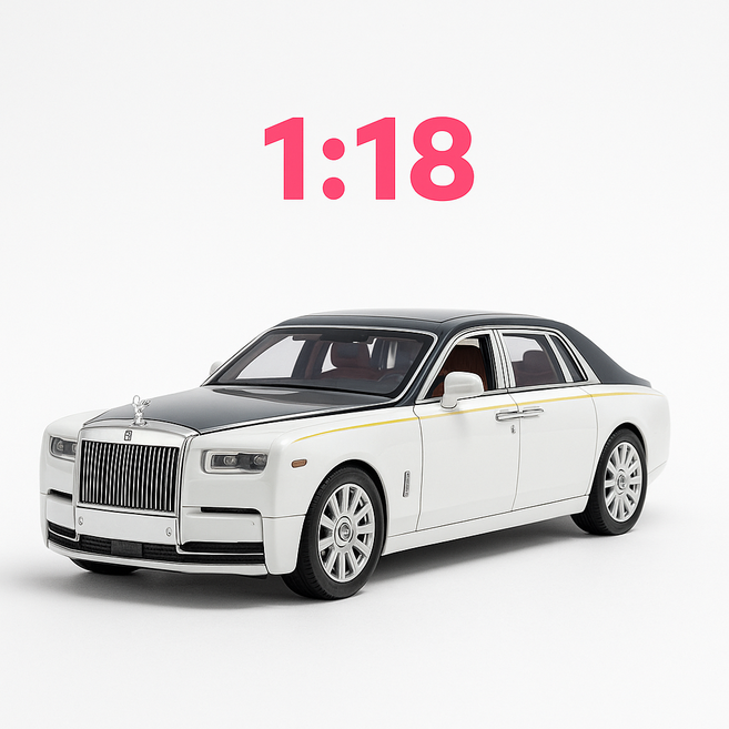 [yono] 롤스로이스 팬텀 고급 자동차 성인용 다이캐스트 리얼 1:18 모형차, 화이트 블랙, 1개