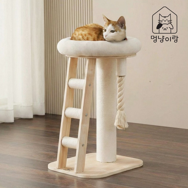 멍냥이랑 원목 캣타워 캣폴 스크래쳐, 미니 방석 캣타워 2단, 1개