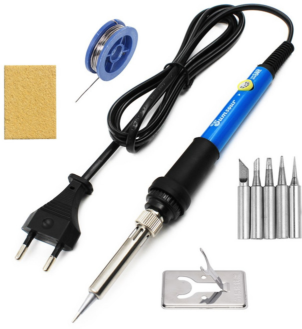 60W 80W 전기 납땜 인두 LCD 디지털 디스플레이 조정 가능한 온도 용접 수리 도구 220V 110V 솔더 와이어, 60W Blue, 220V EU Plug, 1개