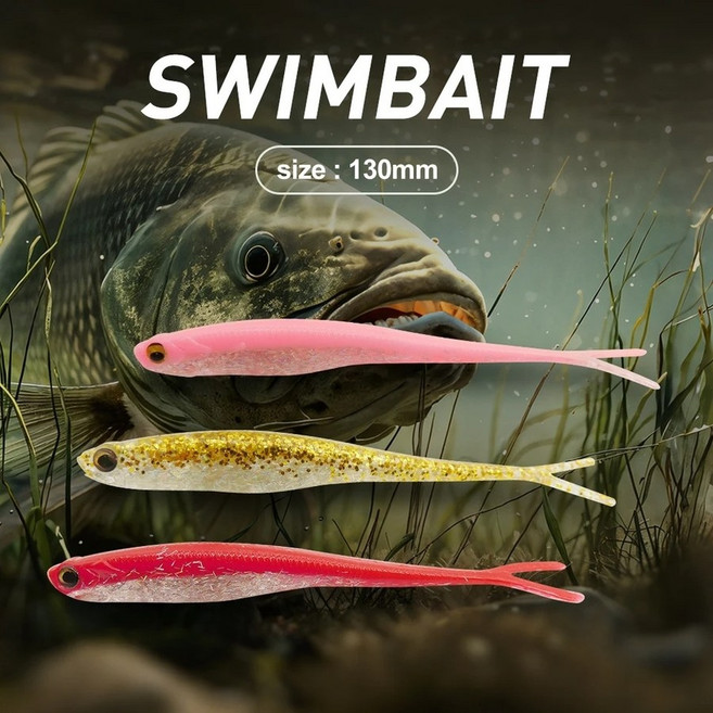 ESFISHING 배스웜 셰드웜 포크 테일 솔트 미노우 8g 6개 세트, 130mm 6pcs, PA43