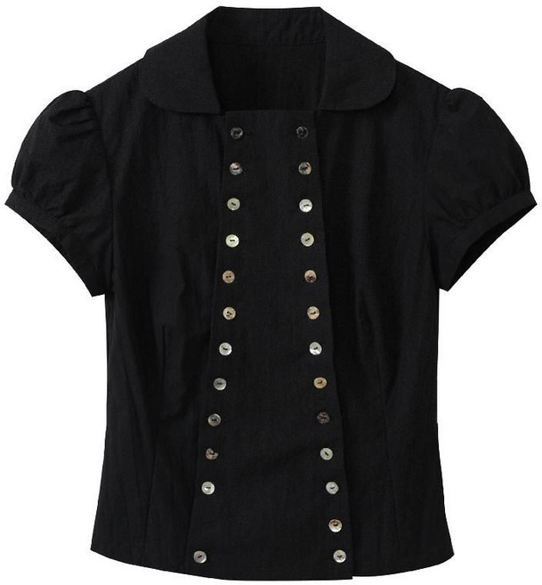 Deleteex 둥근카라 더블 버튼 여성 퍼프소매