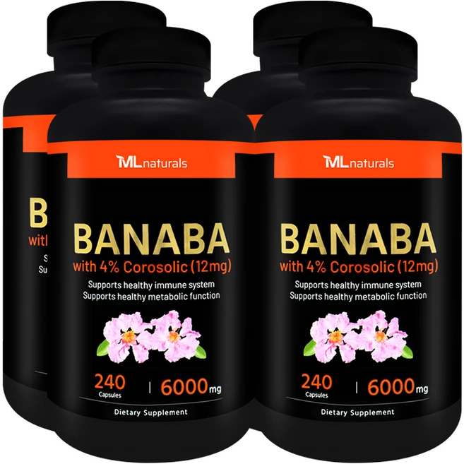 [미국빠른직구] 신제품 마이라이프 내추럴스 바나바 6000 코로솔산 4% (12mg), 240정, 4개 - 쿠팡