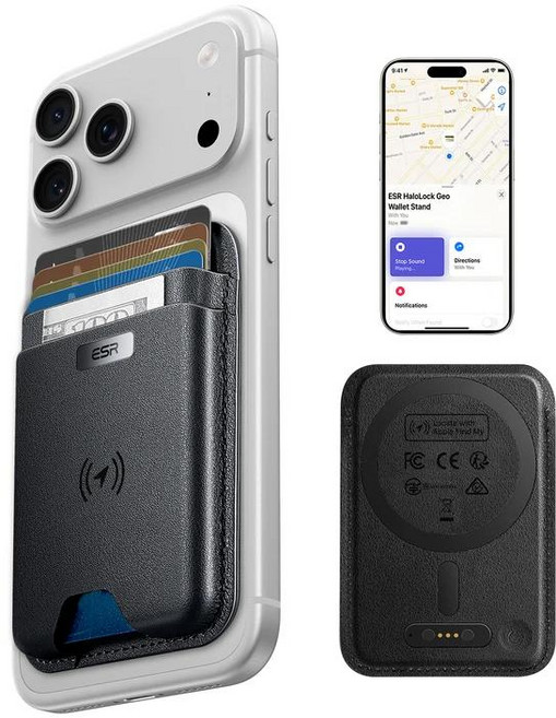 ESR 할로락 지오 부스트 나의찾기 호환 분실방지 맥세이프 카드 지갑, 블랙, 1개