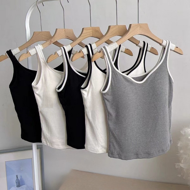 여성용 데일리 슬림핏 크롭 캐미솔 민소매 끈 나시