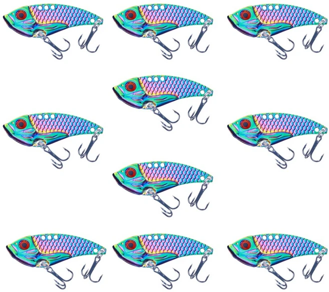 포스워백 메탈 바이브 루어 미끼 배스 쏘가리 낚시 미끼 바이브레이션 하드베이트, 10개, 5g, 무지개 - 쿠팡