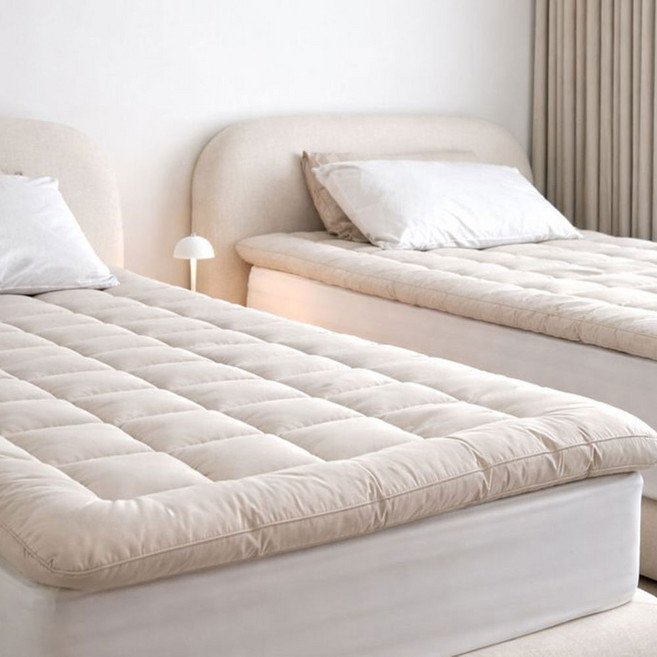 [세탁망 증정] 누잠 토퍼 매트리스_ 슈퍼싱글/퀸 단품, 베이지(크림색)