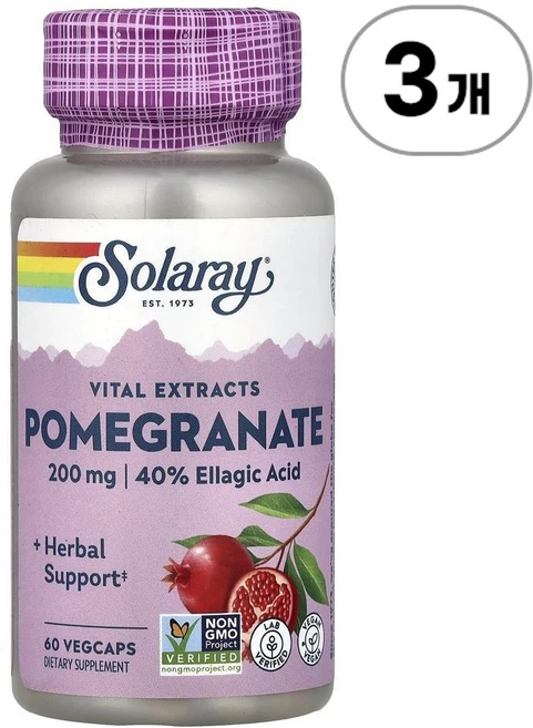 솔라레이 바이탈 익스트랙트 포메그래니트 (석류) Solaray Vital Extracts Pomegranate 60정, 3개 - 쿠팡