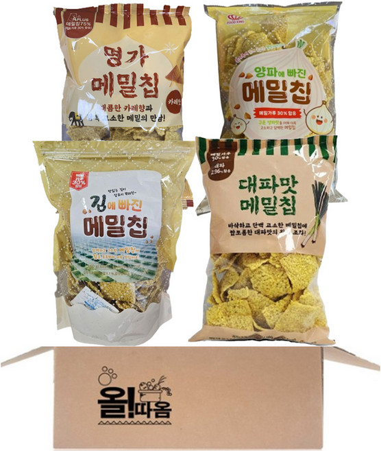 와구마구 메밀칩 160g 4종 기획세트(양파에빠진 메밀칩+김에빠진 메밀칩+대파에빠진 메밀칩+카레맛 메밀칩), 1세트, 640g