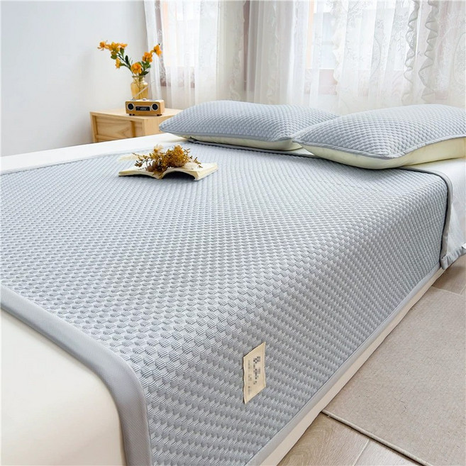 Pogeuni 쿨매트 고정밴드형 여름 냉감 침대패드+베개커버 세트, 블루