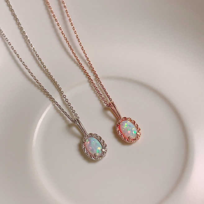 실버925 오팔 타원 원석 목걸이 2color (로즈골드 실버)