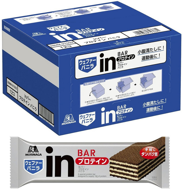 MORINAGA 森永 In Bar蛋白威化餅 香草口味 12包入, 1盒, 444g