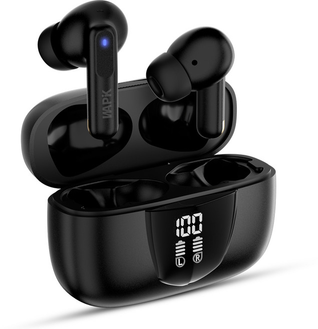 와피크 노이즈캔슬링 무선 블루투스 이어폰 RS1 C타입 커널형, 블랙, 블랙