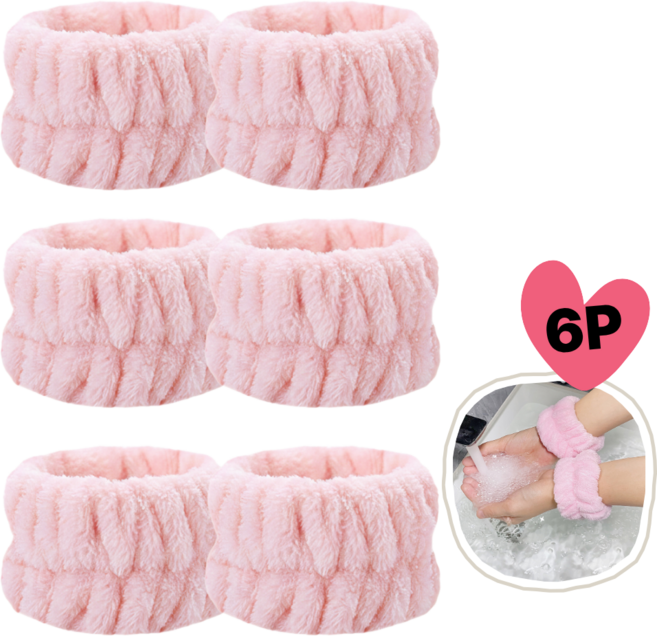 서이픽 물흐름 방지 세안 손목밴드, 6개, 핑크