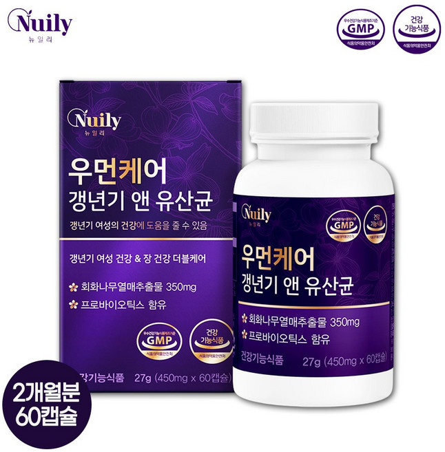 뉴일리 우먼케어 갱년기 영양제 & 100억 생유산균 60캡슐 여성건강 장건강 도움, 1박스, 60정