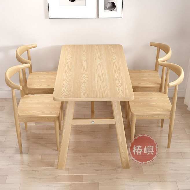 椿嶼 仿實木餐桌椅組合 現代簡約 餐廳小吃桌 奶茶飯桌 快餐桌, 奶白色單桌   桌板厚2.0CM,120x80x75cm
